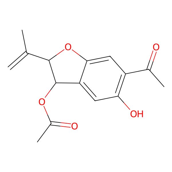 2D Structure of (6-Acetyl-5-hydroxy-2-prop-1-en-2-yl-2,3-dihydro-1-benzofuran-3-yl) acetate 2D Structure of (6-Acetyl-5-hydroxy-2-prop-1-en-2-yl-2,3-dihydro-1-benzofuran-3-yl) acetate