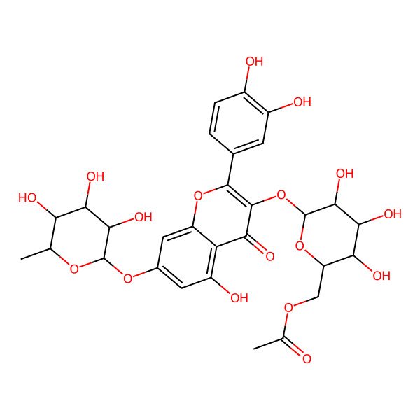 2D Structure of 6''-Acetylhyperin 7-O-rhamnopyranoside 2D Structure of 6''-Acetylhyperin 7-O-rhamnopyranoside