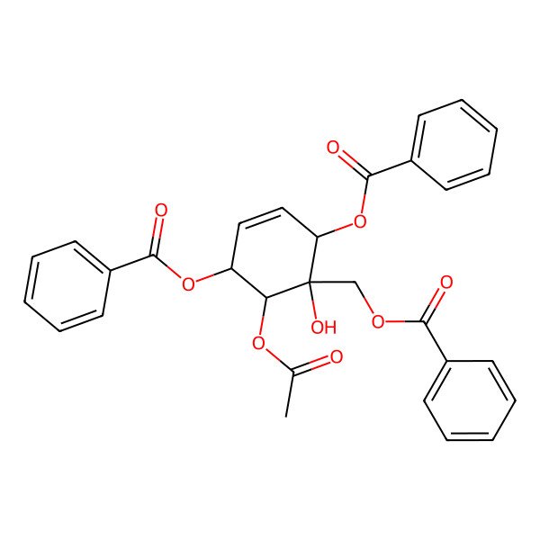 2D Structure of (6-Acetyloxy-2,5-dibenzoyloxy-1-hydroxycyclohex-3-en-1-yl)methyl benzoate