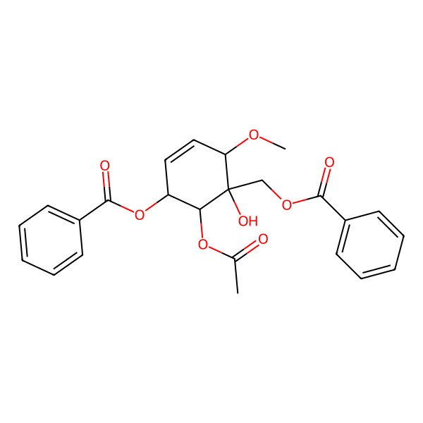 2D Structure of (6-Acetyloxy-5-benzoyloxy-1-hydroxy-2-methoxycyclohex-3-en-1-yl)methyl benzoate