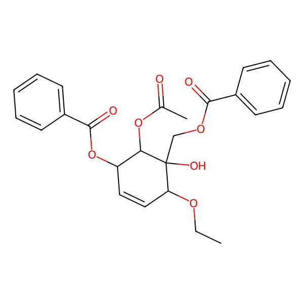 2D Structure of (6-Acetyloxy-5-benzoyloxy-2-ethoxy-1-hydroxycyclohex-3-en-1-yl)methyl benzoate 2D Structure of (6-Acetyloxy-5-benzoyloxy-2-ethoxy-1-hydroxycyclohex-3-en-1-yl)methyl benzoate