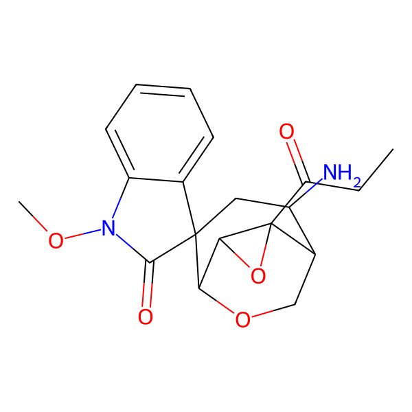 2D Structure of 6-Amino-1'-methoxy-4-propanoylspiro[3,9-dioxatricyclo[3.3.2.02,4]decane-8,3'-indole]-2'-one