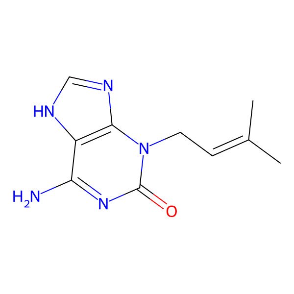 2D Structure of 6-amino-3-(3-methylbut-2-enyl)-7H-purin-2-one