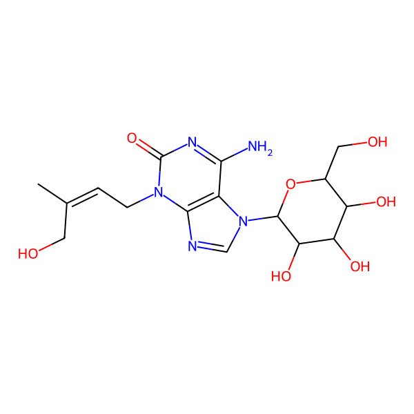 2D Structure of 6-Amino-3-(4-hydroxy-3-methylbut-2-enyl)-7-[3,4,5-trihydroxy-6-(hydroxymethyl)oxan-2-yl]purin-2-one