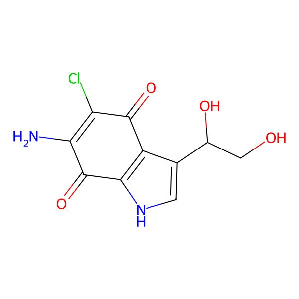 2D Structure of 6-amino-5-chloro-3-[(1S)-1,2-dihydroxyethyl]-1H-indole-4,7-dione