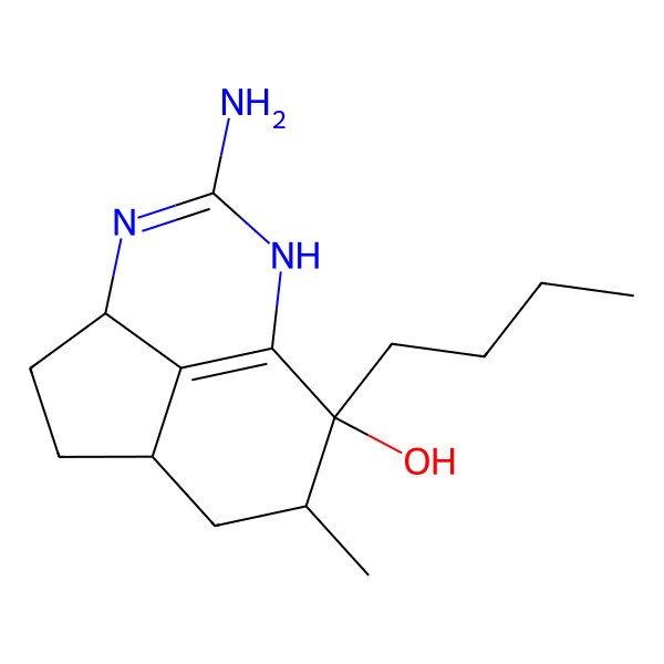2D Structure of 6-Amino-9-butyl-10-methyl-5,7-diazatricyclo[6.3.1.04,12]dodeca-5,8(12)-dien-9-ol