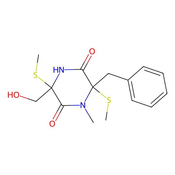 2D Structure of 6-Benzyl-3-(hydroxymethyl)-1-methyl-3,6-bis(methylsulfanyl)piperazine-2,5-dione