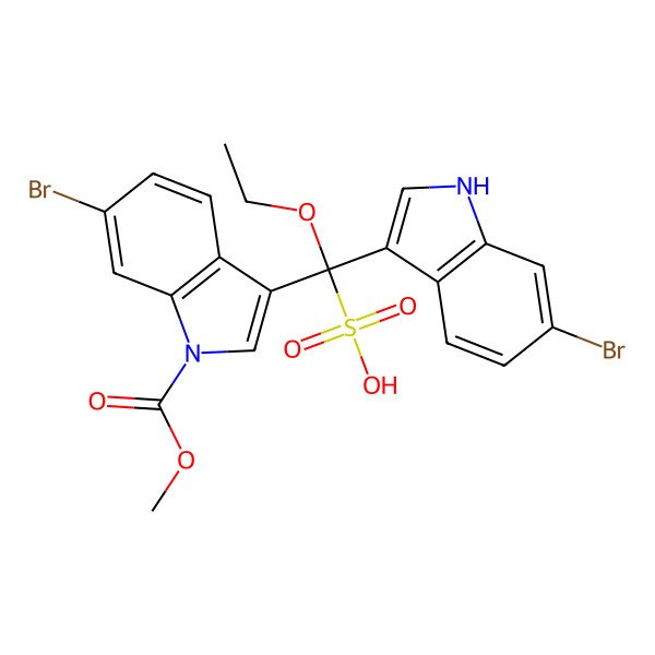 2D Structure of (6-bromo-1H-indol-3-yl)-(6-bromo-1-methoxycarbonylindol-3-yl)-ethoxymethanesulfonic acid
