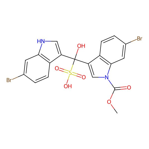 2D Structure of (6-bromo-1H-indol-3-yl)-(6-bromo-1-methoxycarbonylindol-3-yl)-hydroxymethanesulfonic acid