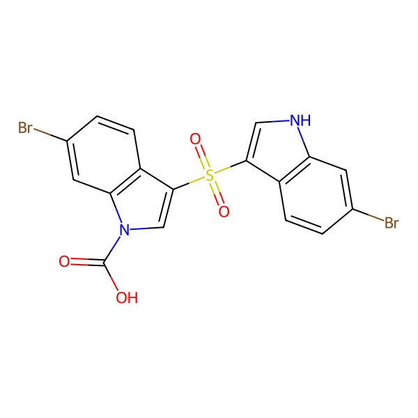 2D Structure of 6-bromo-3-[(6-bromo-1H-indol-3-yl)sulfonyl]indole-1-carboxylic acid