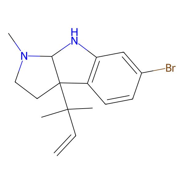 2D Structure of 6-Bromo-3-methyl-8b-(2-methylbut-3-en-2-yl)-1,2,3a,4-tetrahydropyrrolo[2,3-b]indole