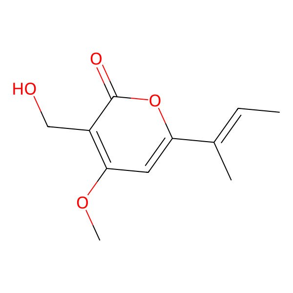 2D Structure of 6-But-2-en-2-yl-3-(hydroxymethyl)-4-methoxypyran-2-one
