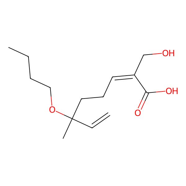 2D Structure of 6-Butoxy-2-(hydroxymethyl)-6-methylocta-2,7-dienoic acid