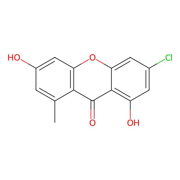 2D Structure of 6-Chloro-3,8-dihydroxy-1-methylxanthone
