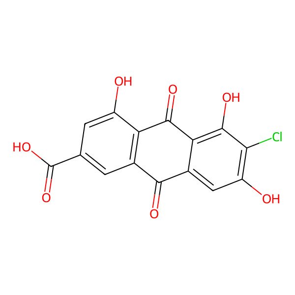 2D Structure of 6-Chloro-4,5,7-trihydroxy-9,10-dioxo-9,10-dihydroanthracene-2-carboxylic acid