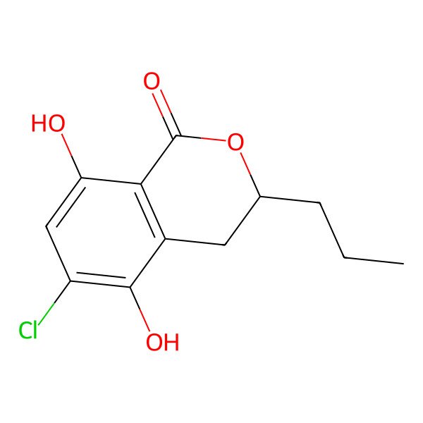 2D Structure of 6-Chloro-5,8-dihydroxy-3-propyl-3,4-dihydroisochromen-1-one