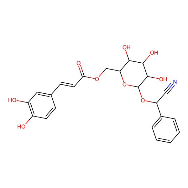 2D Structure of [6-[Cyano(phenyl)methoxy]-3,4,5-trihydroxyoxan-2-yl]methyl 3-(3,4-dihydroxyphenyl)prop-2-enoate