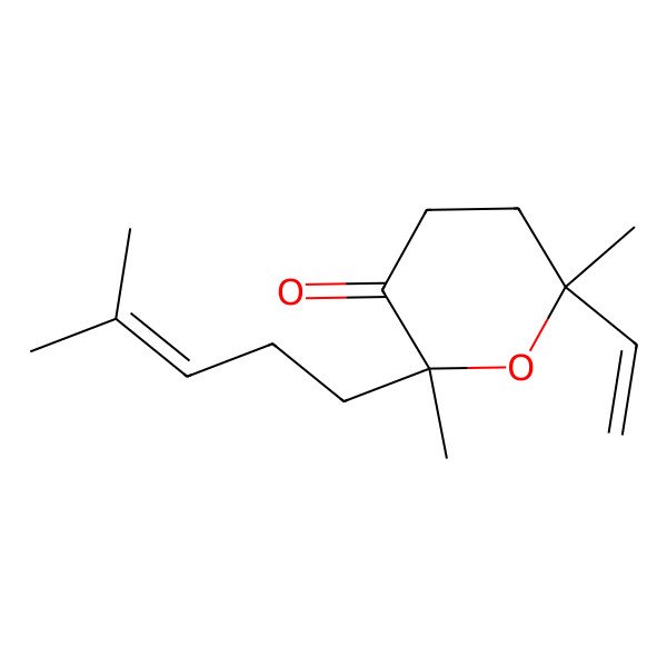 2D Structure of 6-Ethenyl-2,6-dimethyl-2-(4-methylpent-3-enyl)oxan-3-one