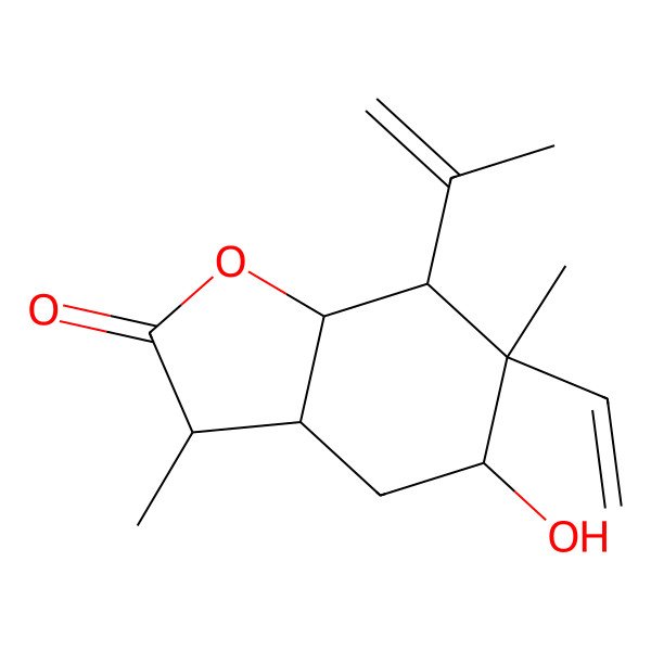 2D Structure of 6-Ethenyl-5-hydroxy-3,6-dimethyl-7-prop-1-en-2-yl-3,3a,4,5,7,7a-hexahydro-1-benzofuran-2-one 2D Structure of 6-Ethenyl-5-hydroxy-3,6-dimethyl-7-prop-1-en-2-yl-3,3a,4,5,7,7a-hexahydro-1-benzofuran-2-one