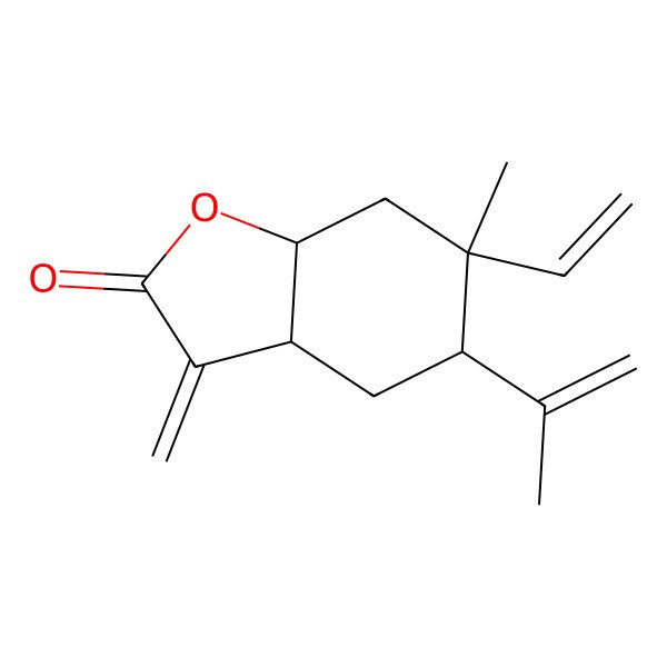 2D Structure of 6-ethenyl-6-methyl-3-methylidene-5-prop-1-en-2-yl-4,5,7,7a-tetrahydro-3aH-1-benzofuran-2-one