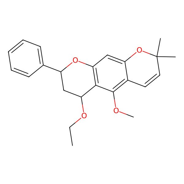 2D Structure of 6-ethoxy-5-methoxy-2,2-dimethyl-8-phenyl-7,8-dihydro-6H-pyrano[3,2-g]chromene
