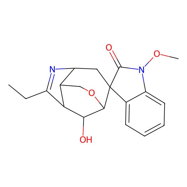 2D Structure of 6-Ethyl-11-hydroxy-1'-methoxyspiro[10-oxa-5-azatricyclo[5.3.1.04,8]undec-5-ene-2,3'-indole]-2'-one