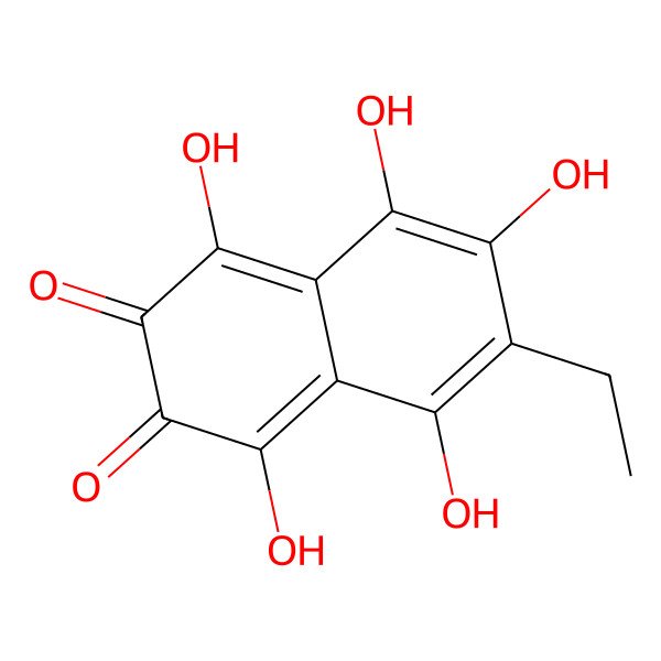 2D Structure of 6-ethyl-1,4,5,7,8-pentahydroxynaphthalene-2,3-dione