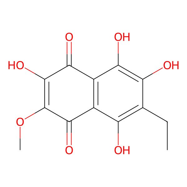 2D Structure of 6-Ethyl-2,5,7,8-tetrahydroxy-3-methoxynaphthalene-1,4-dione