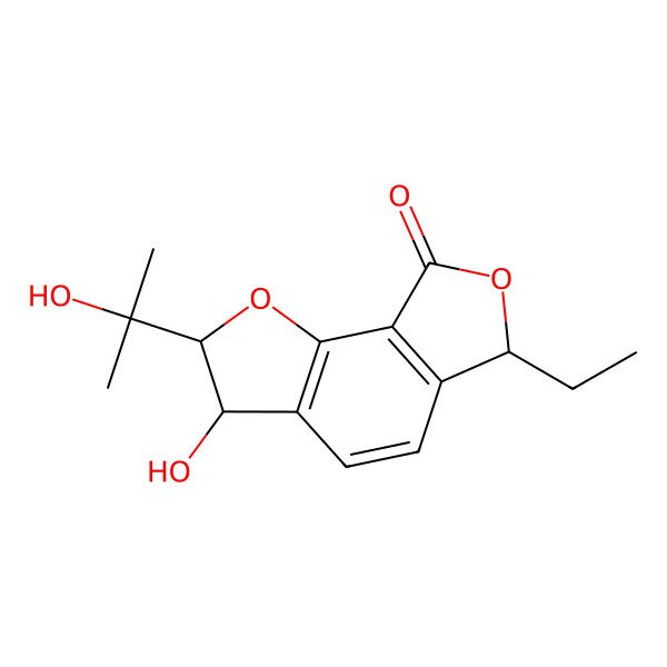 2D Structure of 6-ethyl-3-hydroxy-2-(2-hydroxypropan-2-yl)-3,6-dihydro-2H-furo[3,4-g][1]benzofuran-8-one