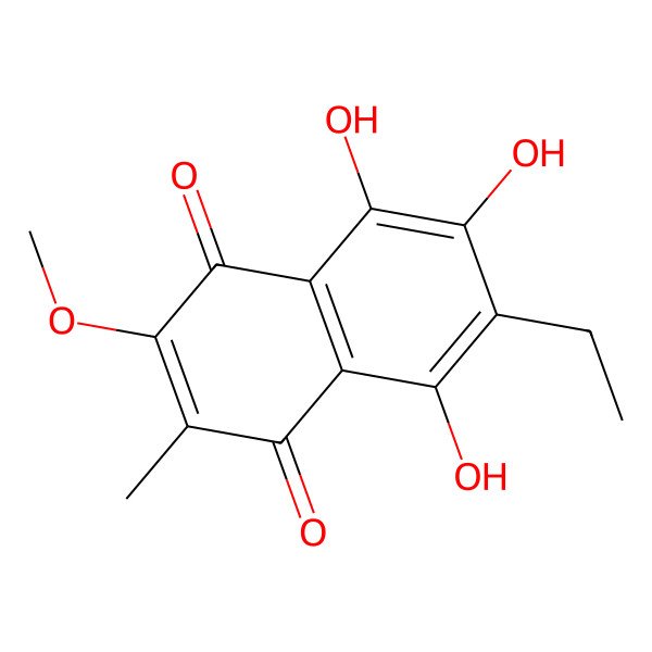 2D Structure of 6-Ethyl-5,7,8-trihydroxy-2-methoxy-3-methylnaphthalene-1,4-dione