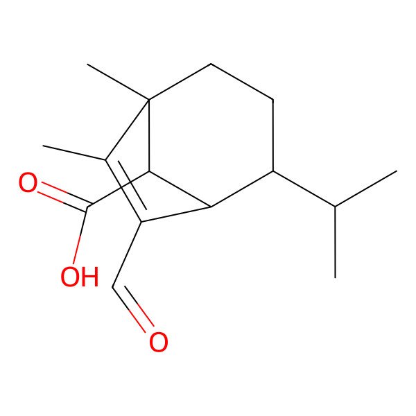 2D Structure of 6-Formyl-1,7-dimethyl-4-propan-2-ylbicyclo[3.2.1]oct-6-ene-8-carboxylic acid