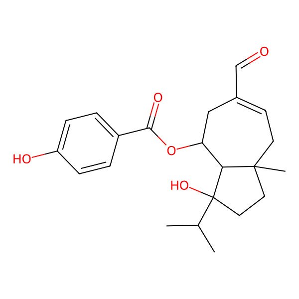 2D Structure of (6-Formyl-3-hydroxy-8a-methyl-3-propan-2-yl-1,2,3a,4,5,8-hexahydroazulen-4-yl) 4-hydroxybenzoate