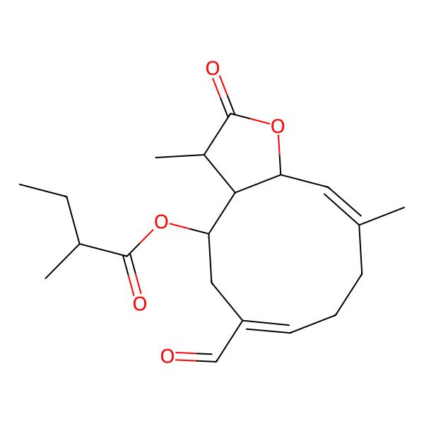 2D Structure of (6-formyl-3,10-dimethyl-2-oxo-3a,4,5,8,9,11a-hexahydro-3H-cyclodeca[b]furan-4-yl) 2-methylbutanoate
