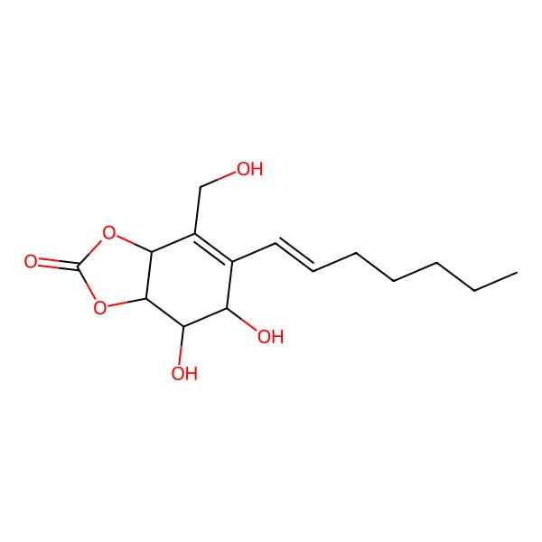 2D Structure of 6-Hept-1-enyl-4,5-dihydroxy-7-(hydroxymethyl)-3a,4,5,7a-tetrahydro-1,3-benzodioxol-2-one