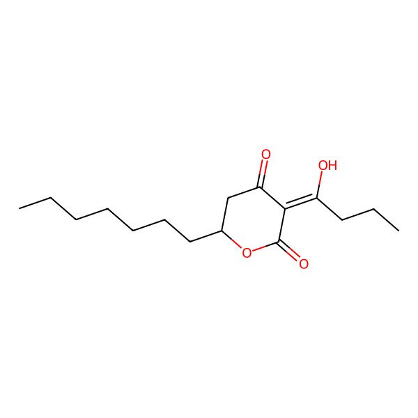 2D Structure of 6-Heptyl-3-(1-hydroxybutylidene)oxane-2,4-dione