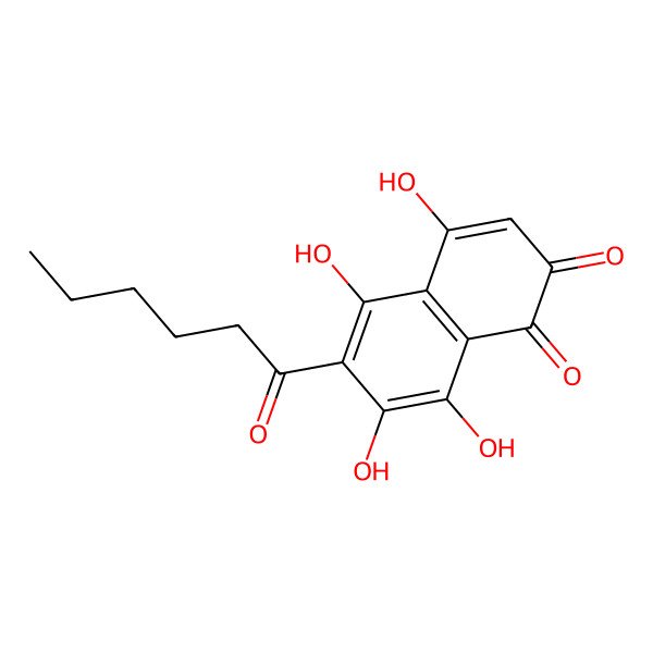 2D Structure of 6-Hexanoyl-4,5,7,8-tetrahydroxynaphthalene-1,2-dione