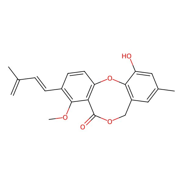 2D Structure of 6-hydroxy-1-methoxy-8-methyl-2-(3-methylbuta-1,3-dienyl)-10H-benzo[b][1,5]benzodioxocin-12-one