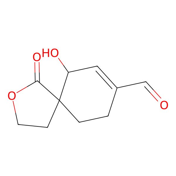 2D Structure of 6-Hydroxy-1-oxo-2-oxaspiro[4.5]dec-7-ene-8-carbaldehyde