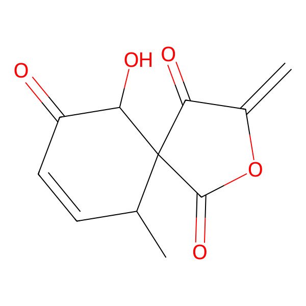 2D Structure of 6-Hydroxy-10-methyl-3-methylidene-2-oxaspiro[4.5]dec-8-ene-1,4,7-trione