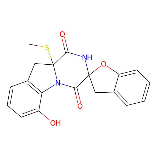 2D Structure of 6-hydroxy-10a-methylsulfanylspiro[2,10-dihydropyrazino[1,2-a]indole-3,2'-3H-1-benzofuran]-1,4-dione