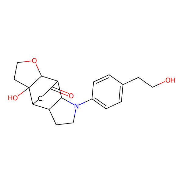 2D Structure of 6-Hydroxy-11-[4-(2-hydroxyethyl)phenyl]-3-oxa-11-azatetracyclo[5.5.2.02,6.08,12]tetradecan-13-one