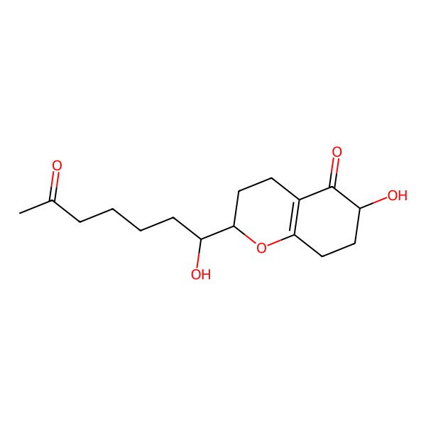 2D Structure of 6-Hydroxy-2-(1-hydroxy-6-oxoheptyl)-2,3,4,6,7,8-hexahydrochromen-5-one