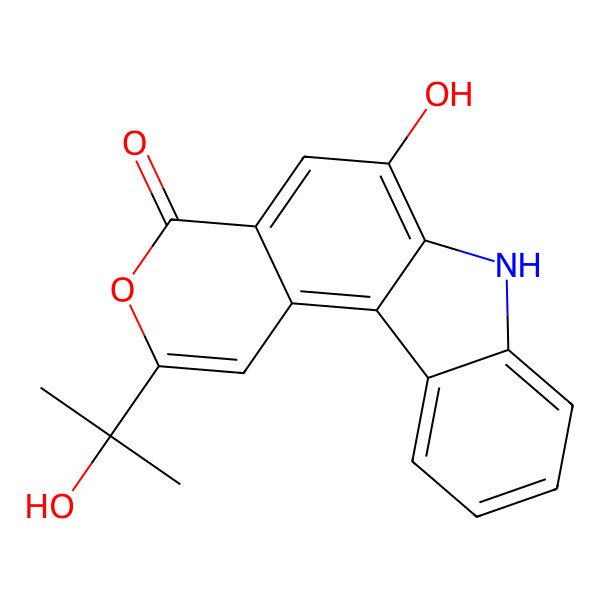 2D Structure of 6-hydroxy-2-(2-hydroxypropan-2-yl)-7H-pyrano[3,4-c]carbazol-4-one