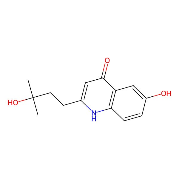 2D Structure of 6-hydroxy-2-(3-hydroxy-3-methylbutyl)-1H-quinolin-4-one
