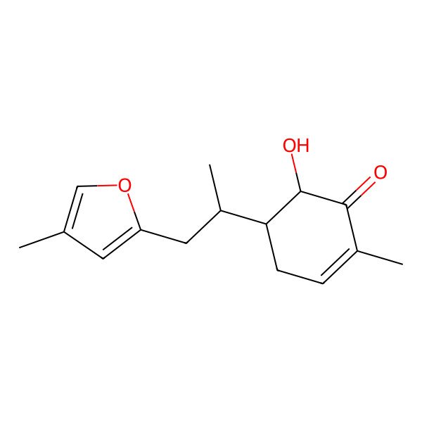 2D Structure of 6-Hydroxy-2-methyl-5-[1-(4-methylfuran-2-yl)propan-2-yl]cyclohex-2-en-1-one