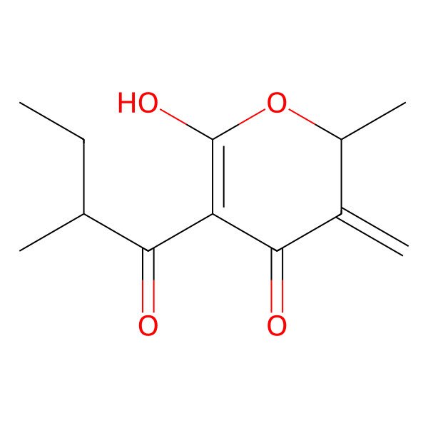 2D Structure of 6-hydroxy-2-methyl-5-(2-methylbutanoyl)-3-methylidenepyran-4-one