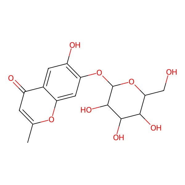 2D Structure of 6-hydroxy-2-methyl-7-[(2S,3R,4S,5S,6R)-3,4,5-trihydroxy-6-(hydroxymethyl)oxan-2-yl]oxychromen-4-one