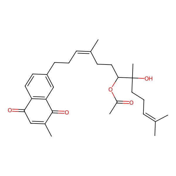 2D Structure of [6-Hydroxy-2,6,10-trimethyl-13-(7-methyl-5,8-dioxonaphthalen-2-yl)trideca-2,10-dien-7-yl] acetate