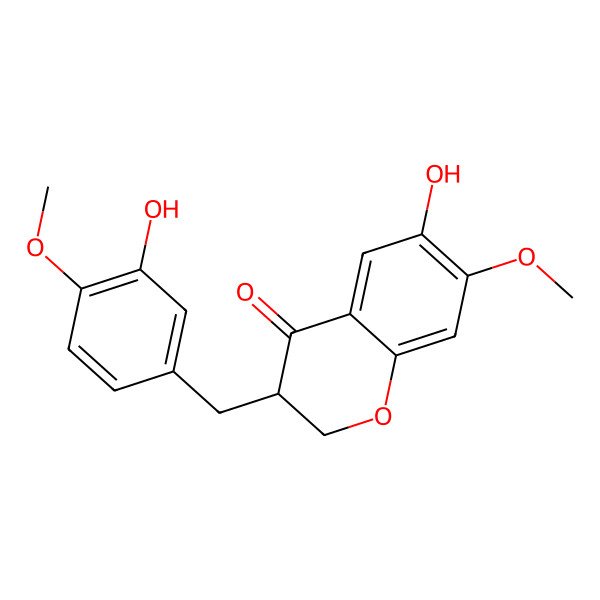 2D Structure of 6-Hydroxy-3-[(3-hydroxy-4-methoxyphenyl)methyl]-7-methoxy-2,3-dihydrochromen-4-one