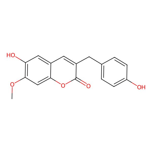 2D Structure of 6-Hydroxy-3-[(4-hydroxyphenyl)methyl]-7-methoxychromen-2-one